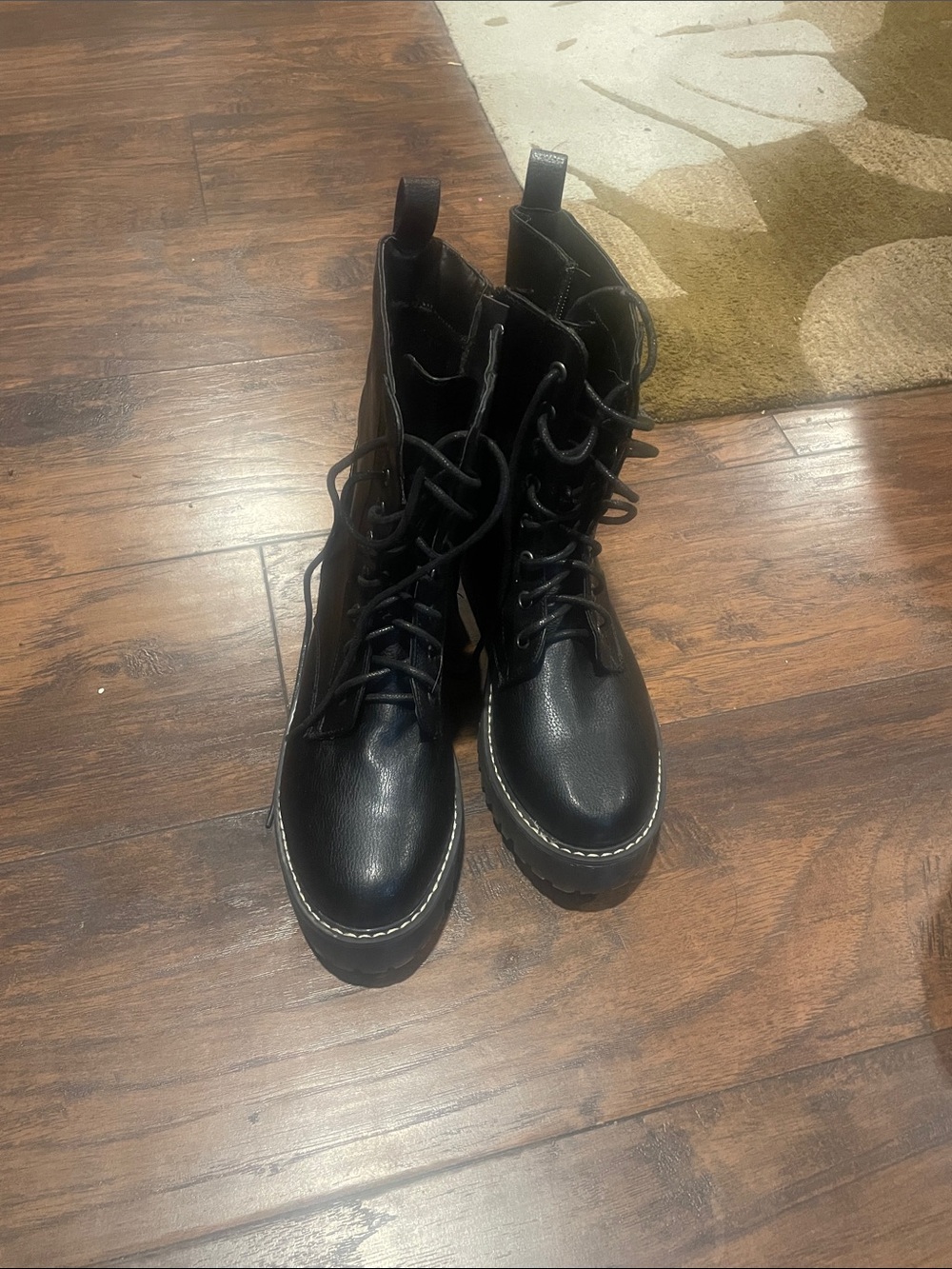 UNIONBAY Black Lace-Up Combat Boots with Lug Sole